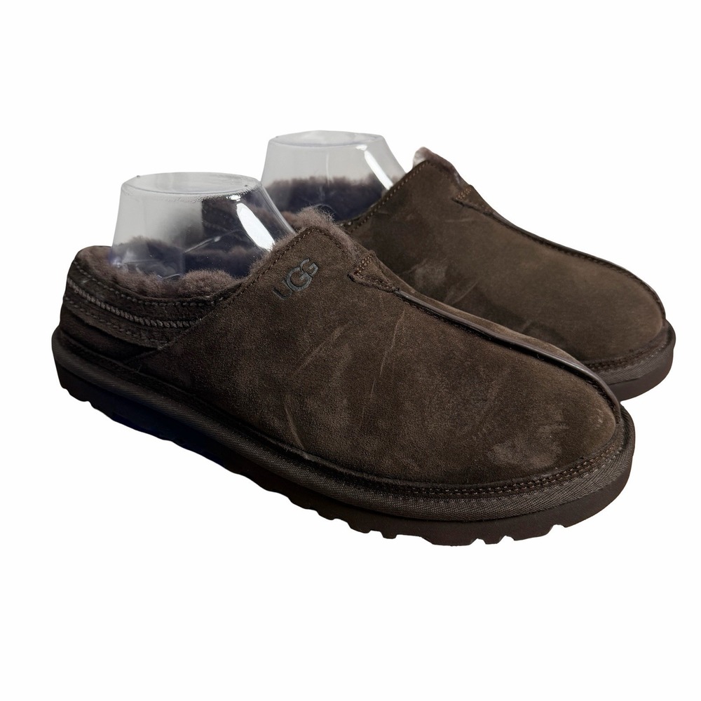 UGG Neuman Slippers Mens 10 Dusted Cocoa Suede UGGpure Wool 1113631 NWOB Comfort